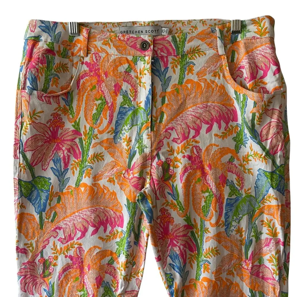 Gretchen Scott Tropical Leaf Pants Womens XL Colorful Cotton High Waisted Pants